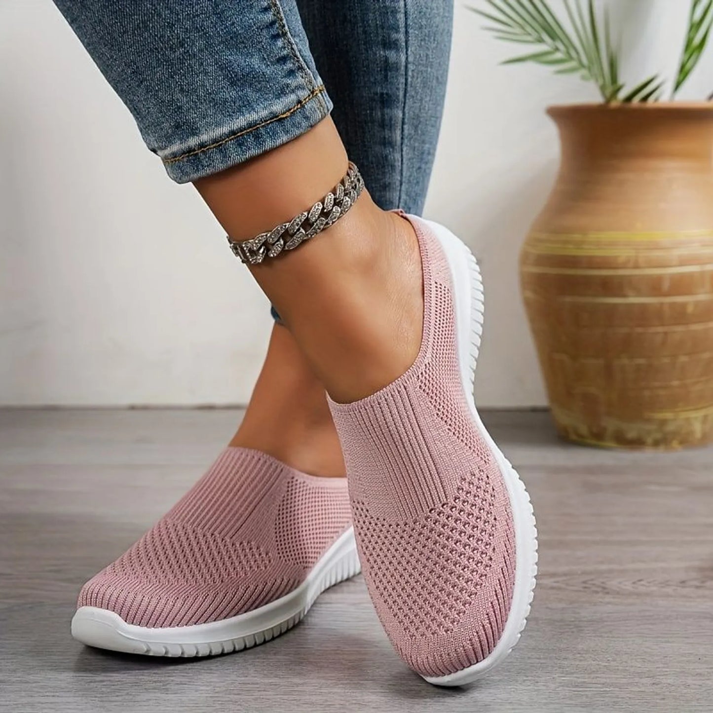 Women’s Breathable Knit Slip-On Walking Trainers