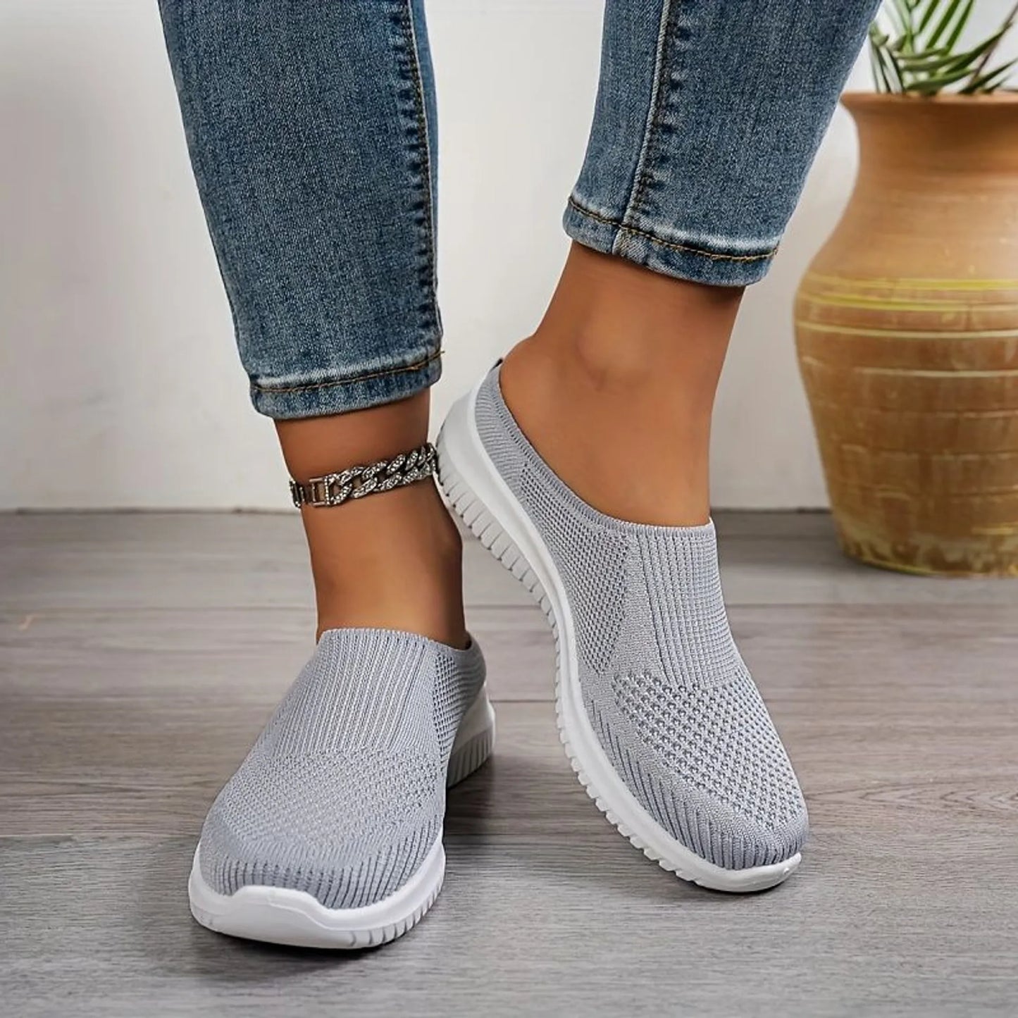 Women’s Breathable Knit Slip-On Walking Trainers