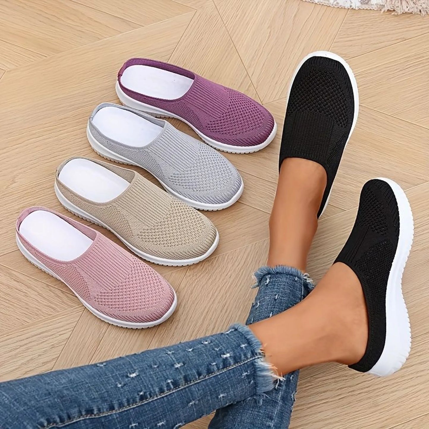 Women’s Breathable Knit Slip-On Walking Trainers