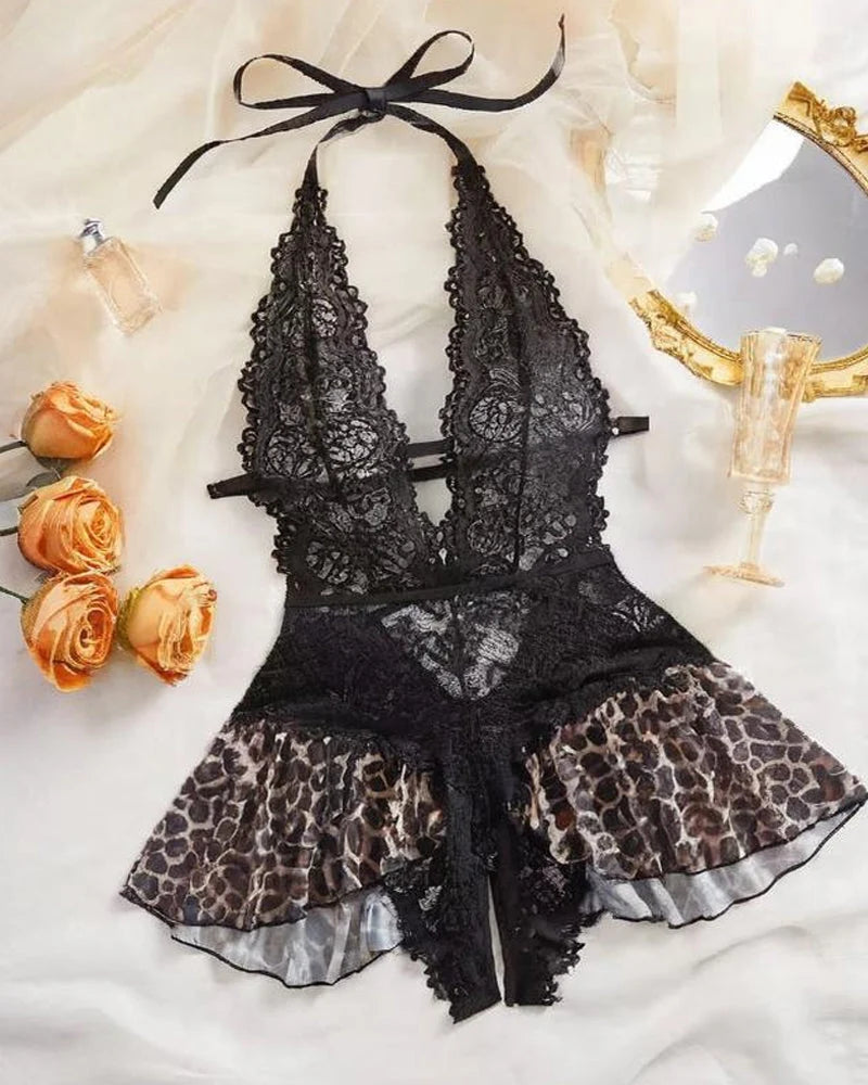 Women’s Floral Lace Halterneck Teddy Bodysuit