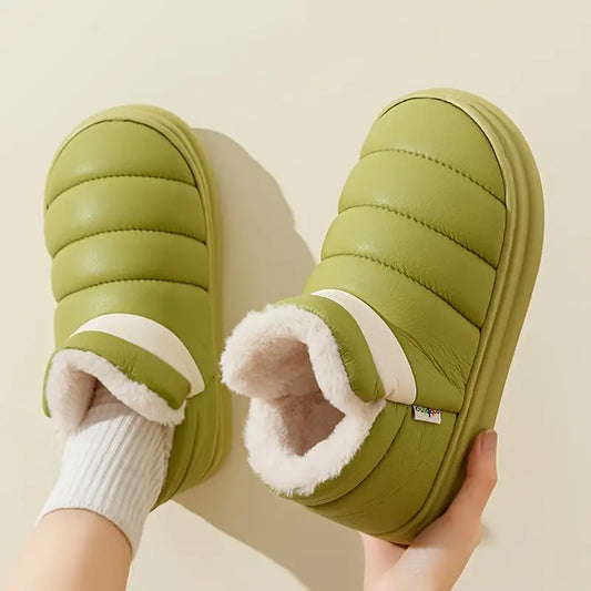 Waterproof Plush Lined Slip-On Winter Slippers – Soft Sole High Top Shoes