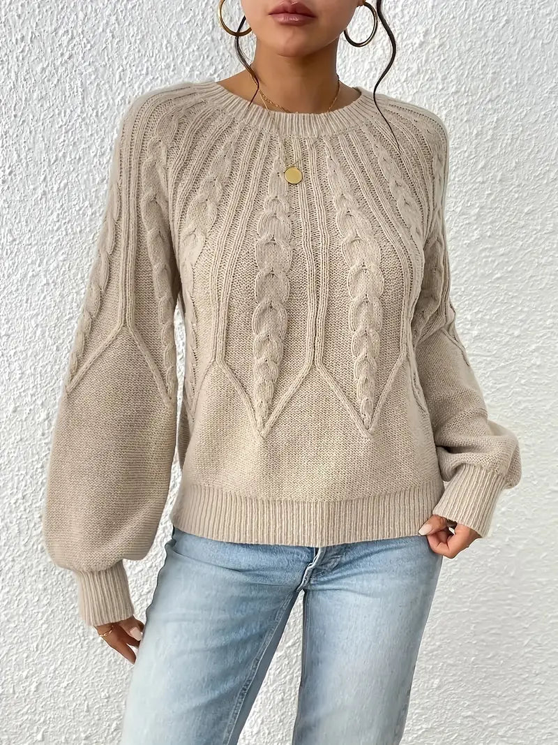 Women’s Cable Knit Lantern Sleeve Sweater