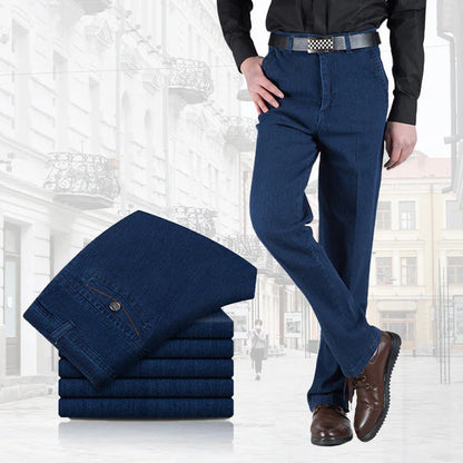 High-waisted, straight-leg stretch jeans for men