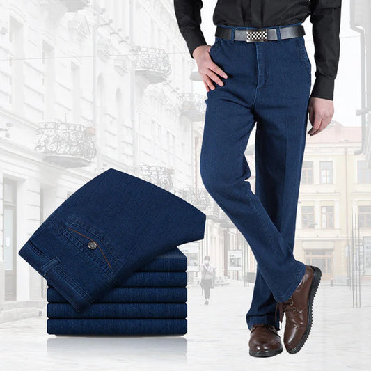 High-waisted, straight-leg stretch jeans for men