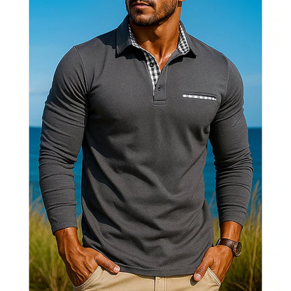 Men’s Contrast-Detail Slim Fit Long Sleeve Polo Shirt