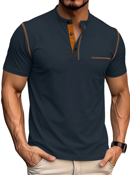 Men's Contrast Stitch Stand Collar Polo Shirt