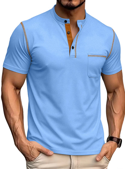Men's Contrast Stitch Stand Collar Polo Shirt