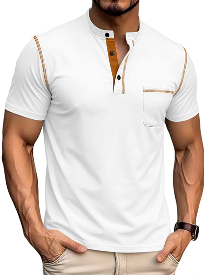 Men's Contrast Stitch Stand Collar Polo Shirt