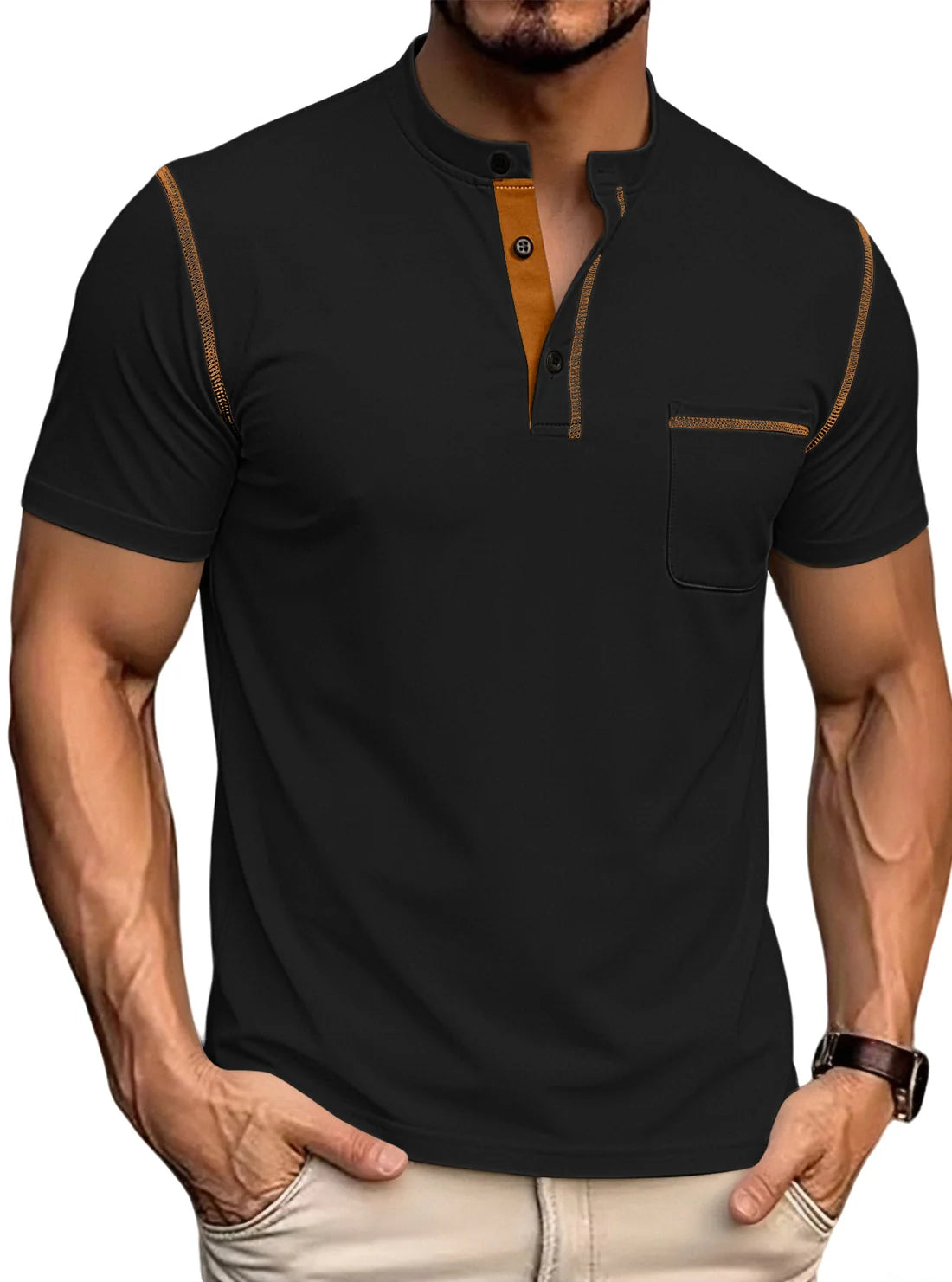 Men's Contrast Stitch Stand Collar Polo Shirt