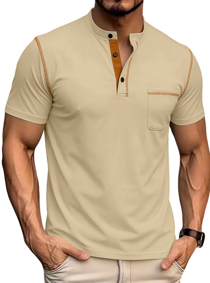 Men's Contrast Stitch Stand Collar Polo Shirt