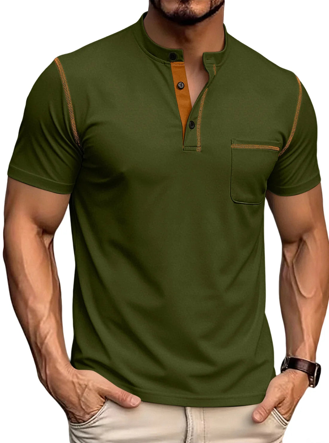Men's Contrast Stitch Stand Collar Polo Shirt