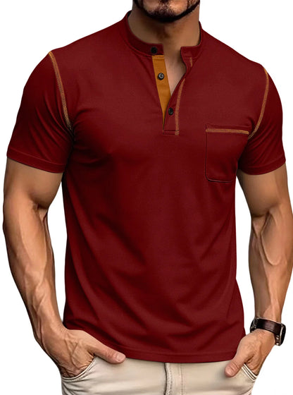 Men's Contrast Stitch Stand Collar Polo Shirt