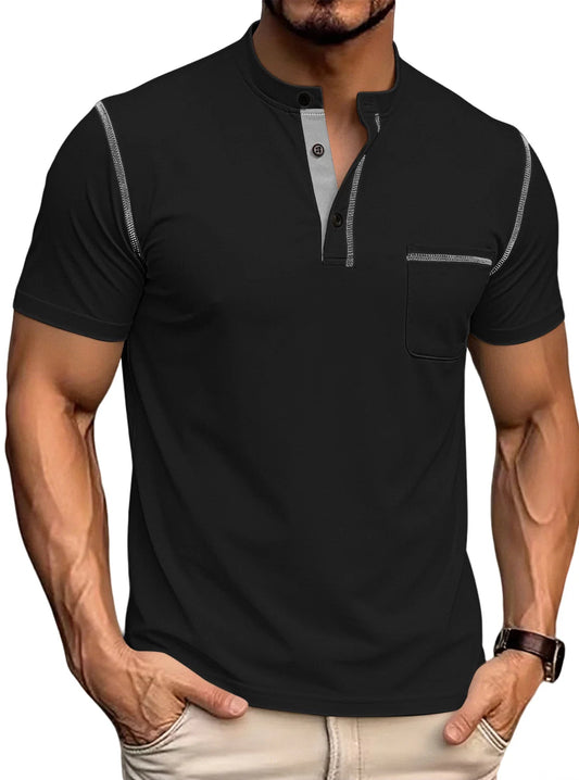 Men's Contrast Stitch Stand Collar Polo Shirt