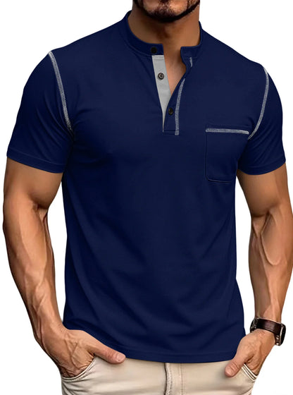 Men's Contrast Stitch Stand Collar Polo Shirt