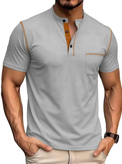 Men's Contrast Stitch Stand Collar Polo Shirt