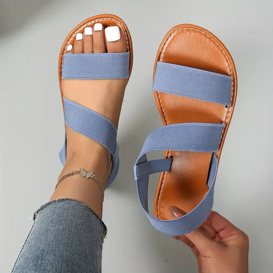Women's Simple Flat Sandals, Casual Open Toe Summer Shoes, Lightweight Elastic Bands