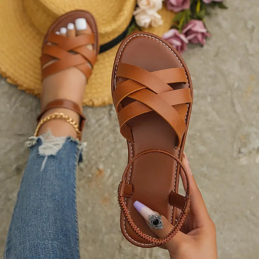 Women's Simple Flat Summer Sandals, Elastic Band