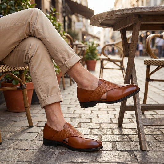Men’s Leather-Look Cross-Strap Loafers
