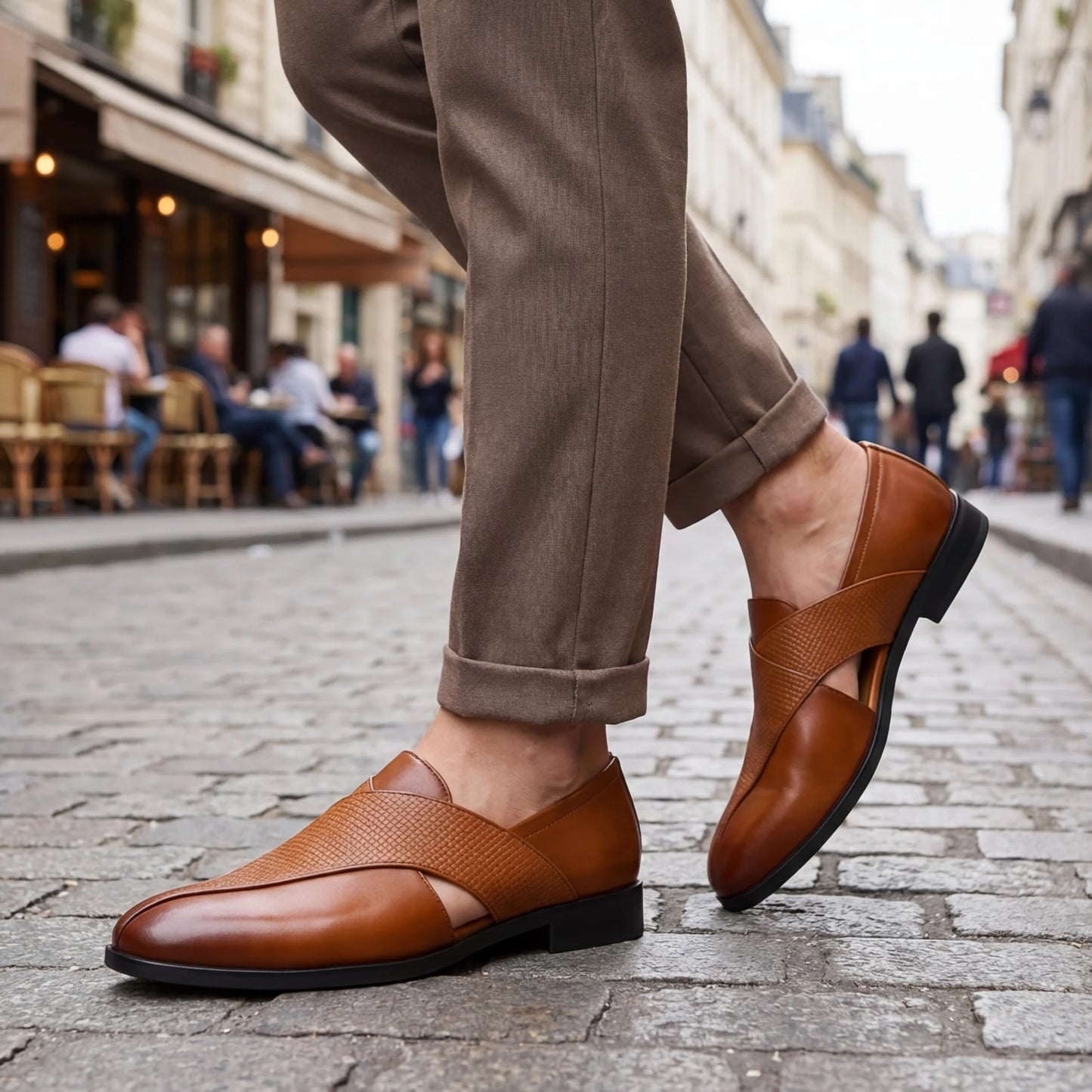 Men’s Leather-Look Cross-Strap Loafers