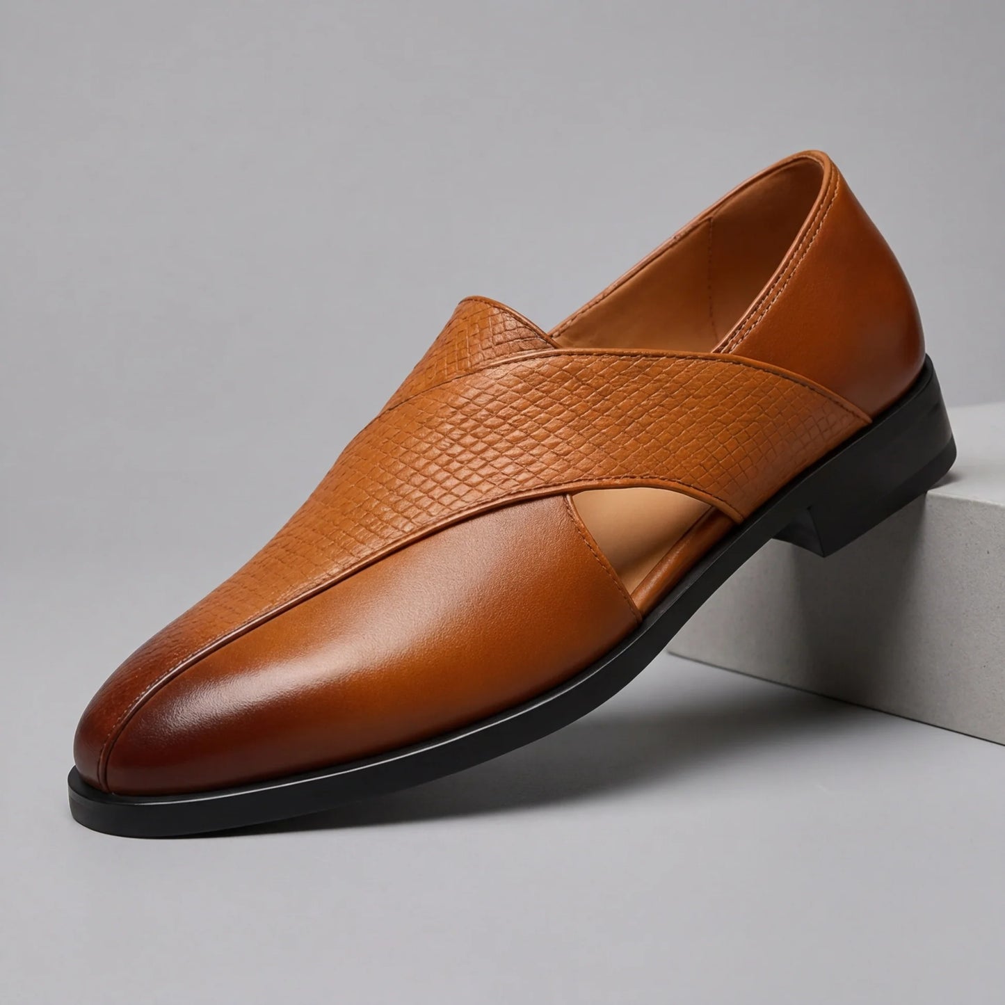 Men’s Leather-Look Cross-Strap Loafers