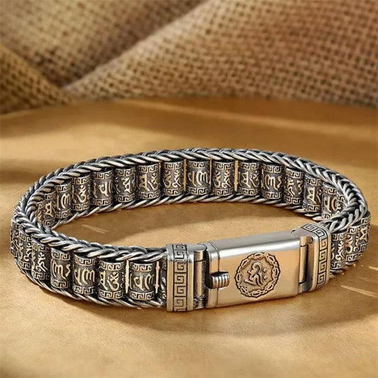 Prayer Wheel Charm Bracelet in Silver-Tone Alloy