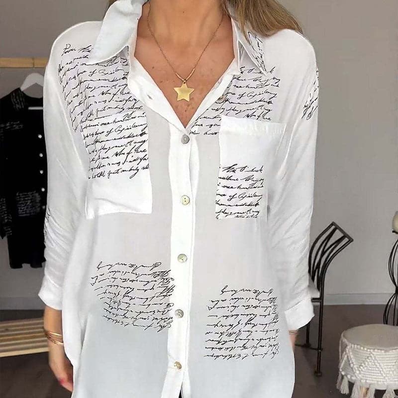 Women's Script Print Relaxed Button Shirt