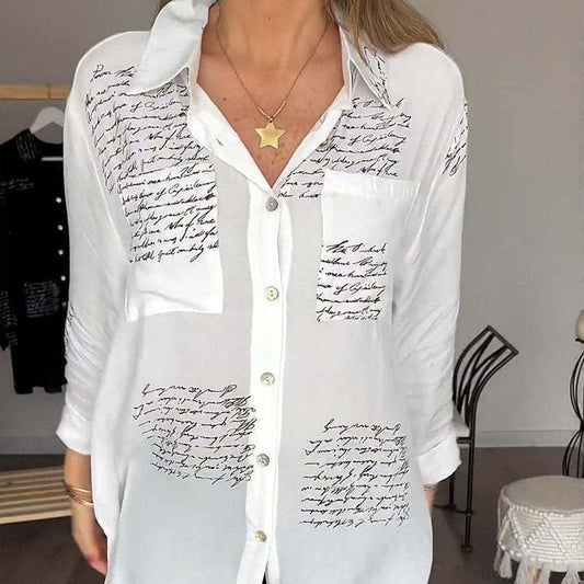 Women's Script Print Relaxed Button Shirt