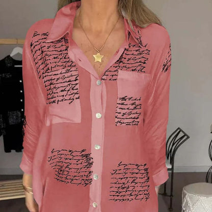 Women's Script Print Relaxed Button Shirt