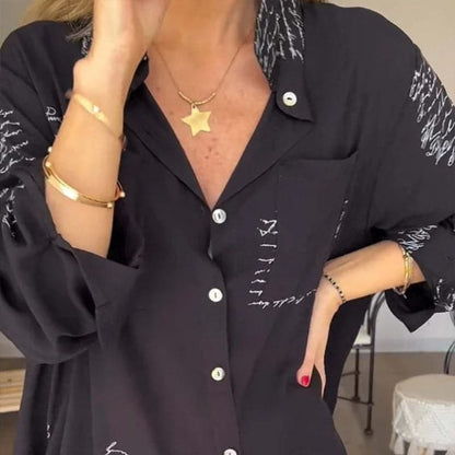 Women's Script Print Relaxed Button Shirt