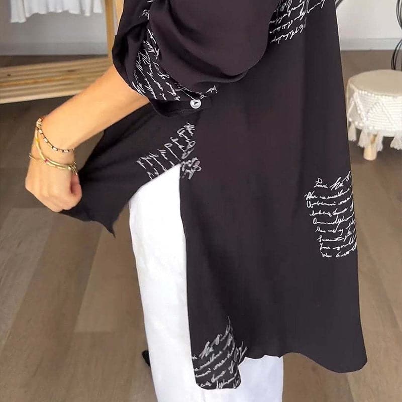 Women's Script Print Relaxed Button Shirt