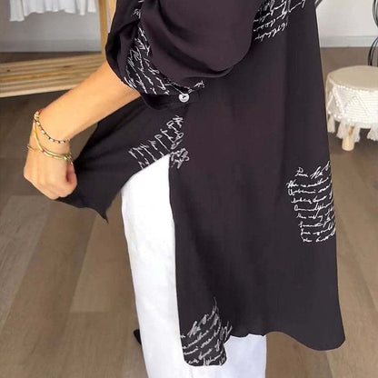 Women's Script Print Relaxed Button Shirt