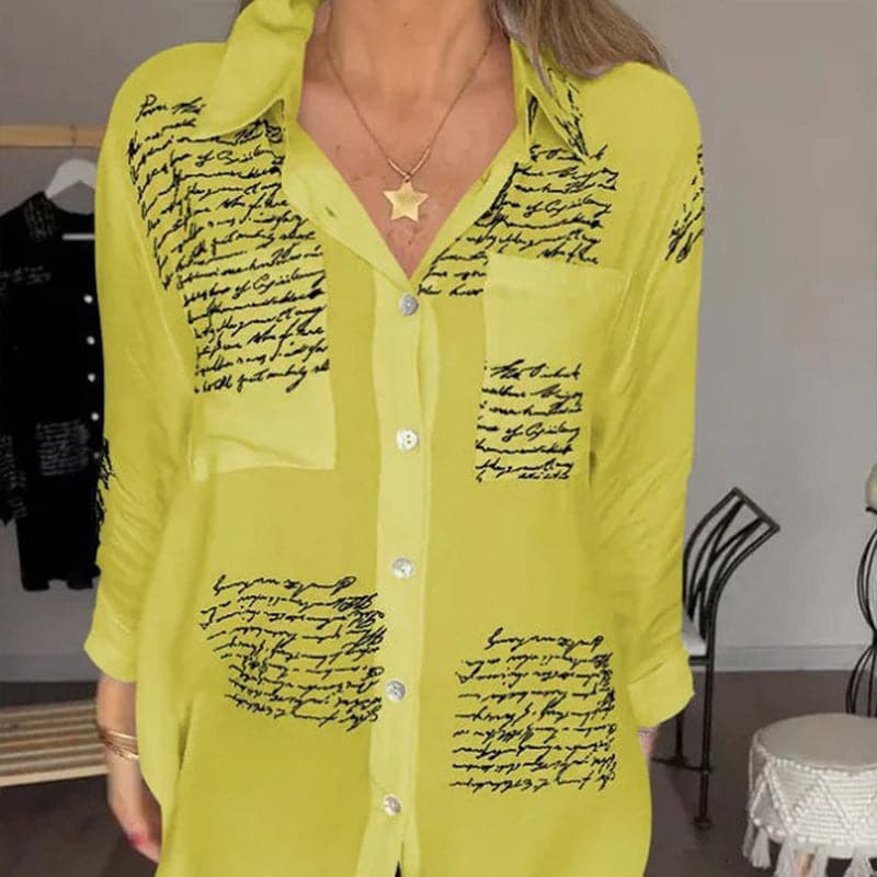 Women's Script Print Relaxed Button Shirt