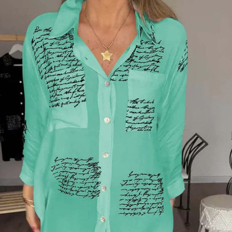 Women's Script Print Relaxed Button Shirt