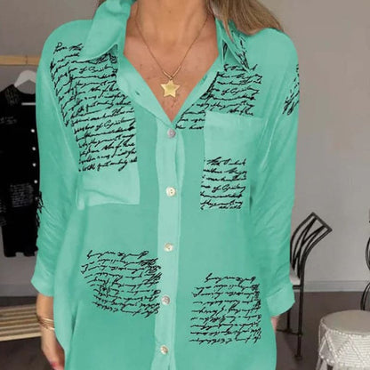 Women's Script Print Relaxed Button Shirt