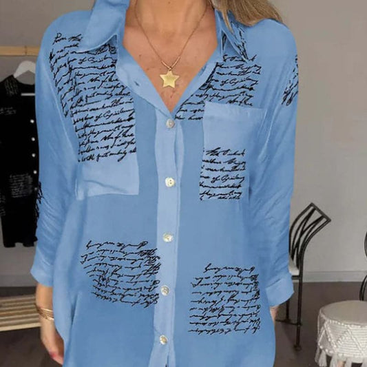 Women's Script Print Relaxed Button Shirt