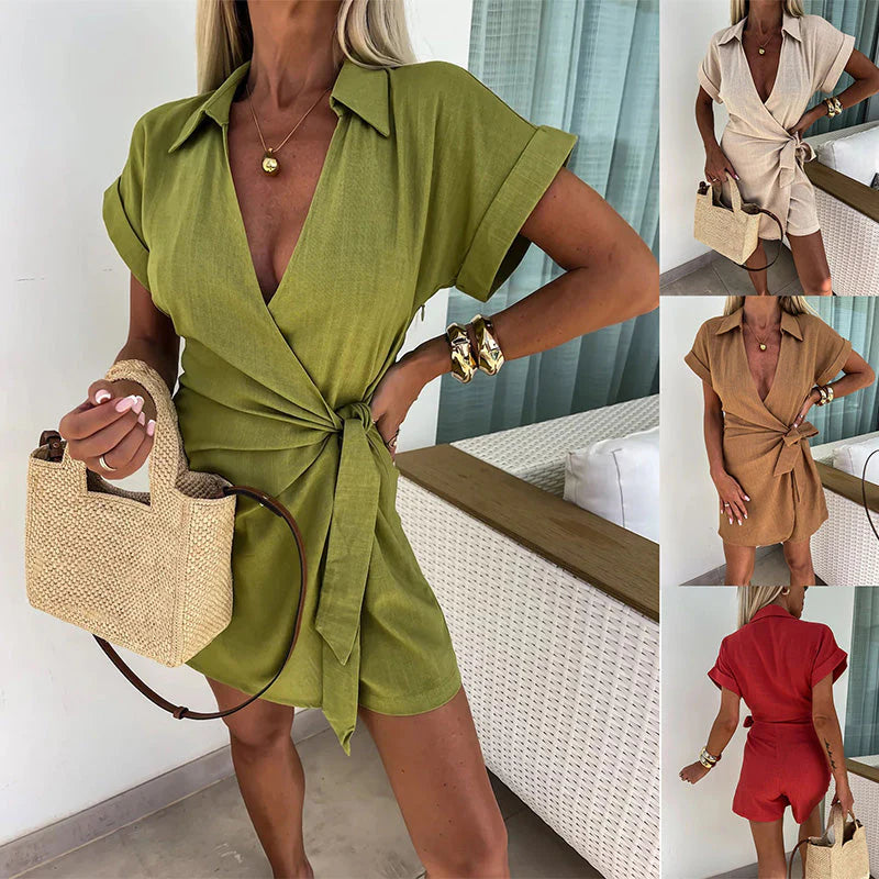 Women's V-Neck Tie-Waist Jumpsuit