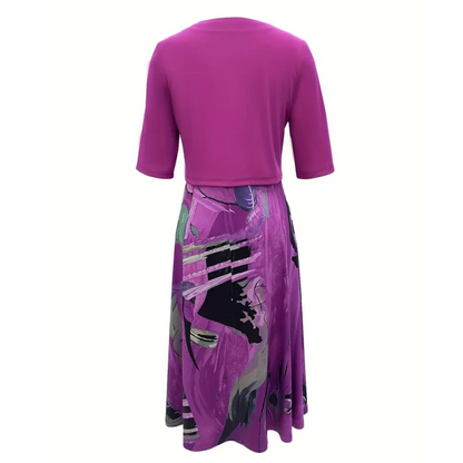 Women’s Printed Midi Dress and Cropped Cardigan Two-Piece Set