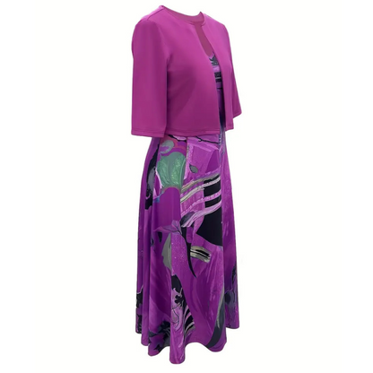 Women’s Printed Midi Dress and Cropped Cardigan Two-Piece Set
