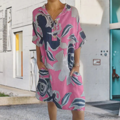 Linen-Feel Printed Summer Dress