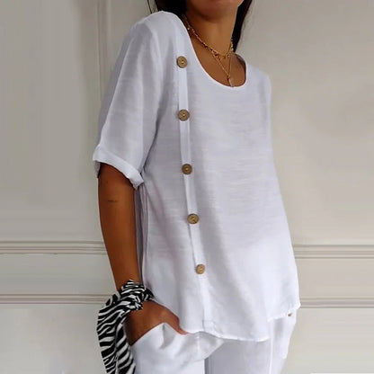 Women’s Linen Side Button Relaxed Blouse