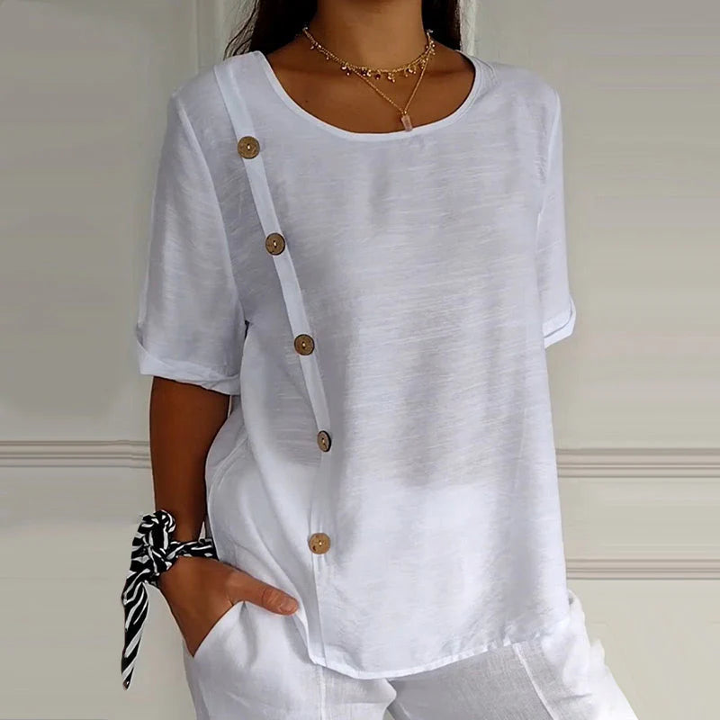 Women’s Linen Side Button Relaxed Blouse