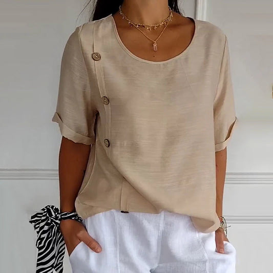 Women’s Linen Side Button Relaxed Blouse