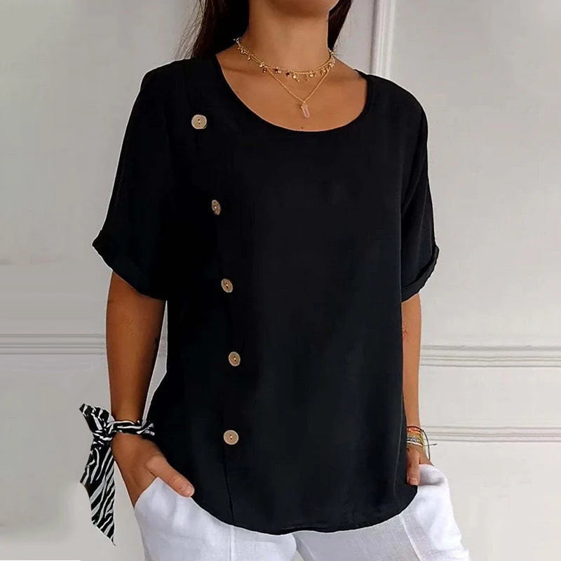 Women’s Linen Side Button Relaxed Blouse