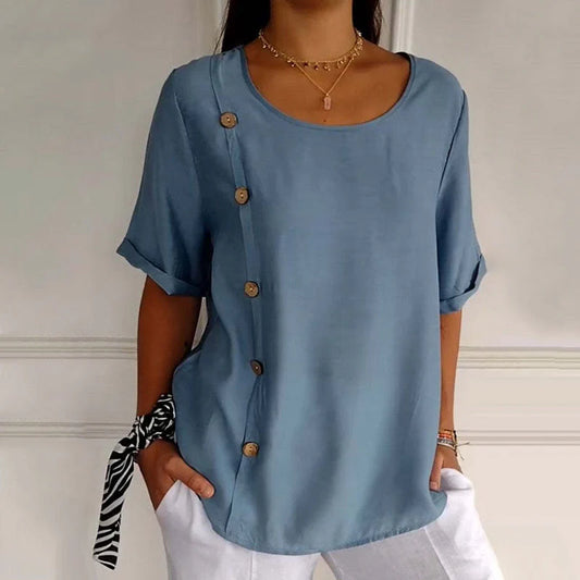 Women’s Linen Side Button Relaxed Blouse