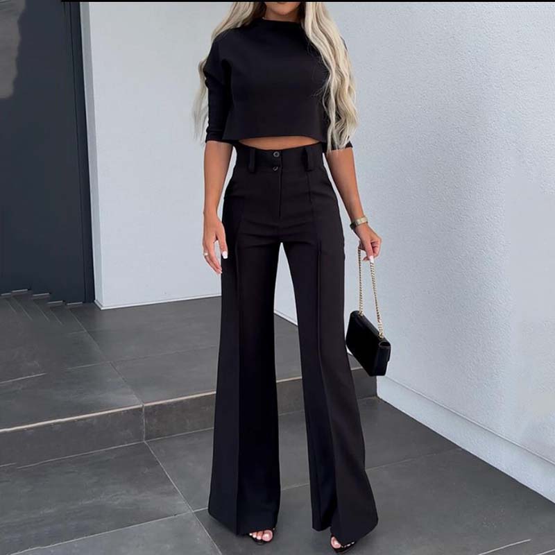 Women’s Tailored Crop Top and Wide Leg Trousers Co-Ord Set