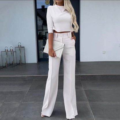 Women’s Tailored Crop Top and Wide Leg Trousers Co-Ord Set