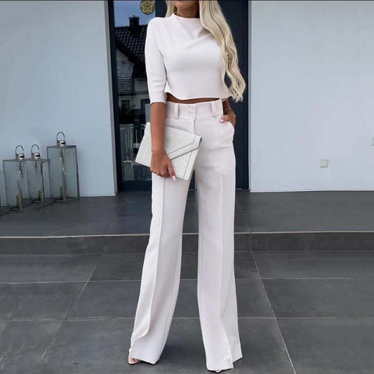 Women’s Tailored Crop Top and Wide Leg Trousers Co-Ord Set