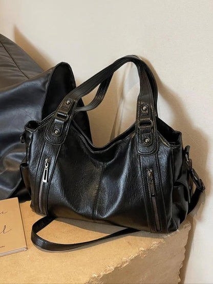 Women’s Large Capacity PU Leather-Look Punk Tote Bag