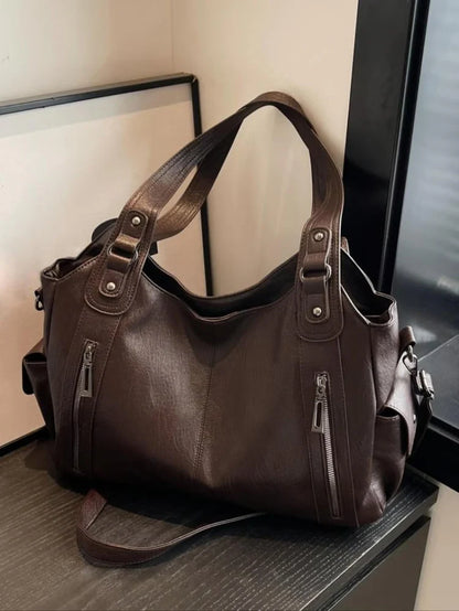 Women’s Large Capacity PU Leather-Look Punk Tote Bag