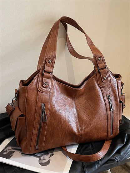Women’s Large Capacity PU Leather-Look Punk Tote Bag